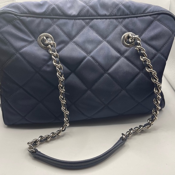 Prada Blue Quilted Shoulder Bag with Silver Chain - Picture 7 of 16